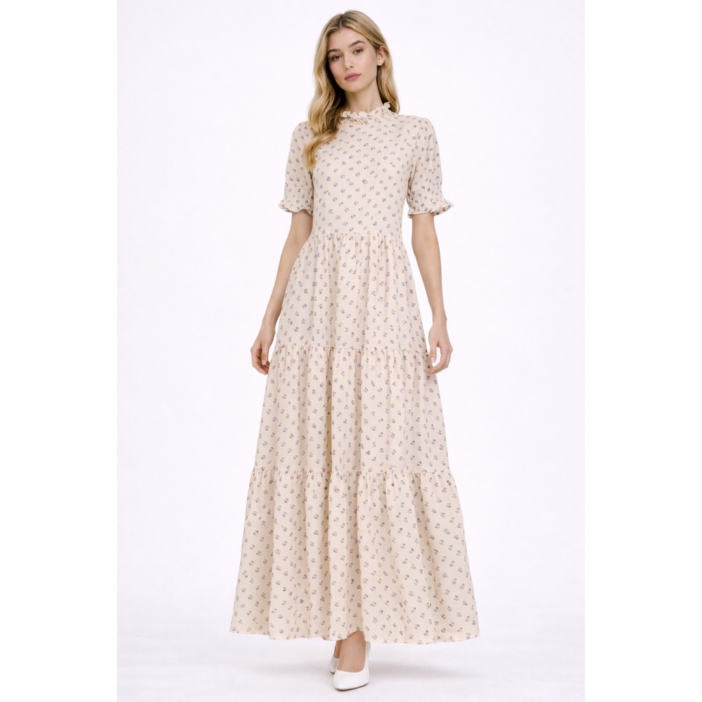 SISTER JANE Filly Floral‎ Tiered Maxi Dress Cream Women Size XS Casual Cottage